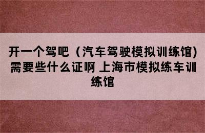 开一个驾吧（汽车驾驶模拟训练馆)需要些什么证啊 上海市模拟练车训练馆